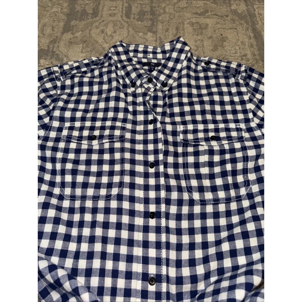 Gap Men's Blue Check Long Sleeve‎ Button Up Flannel Classic Shirt